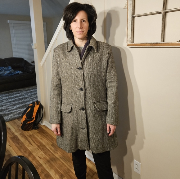 Isaac Mizrahi for Target Herringbone Button Up Wool Coat Jacket Women's Large - Picture 2 of 10